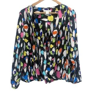 NWOT 
LIZ CLAIBORNE
Multi-Colored Long Sleeve Open Front Wrap SheerBlouse